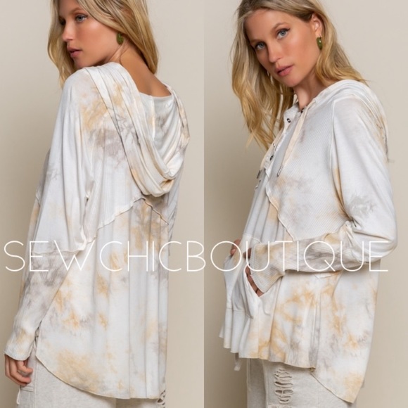 Last RESTOCKED Coconut Tie Dye Mixed Fabric Hoodie - Picture 3 of 7